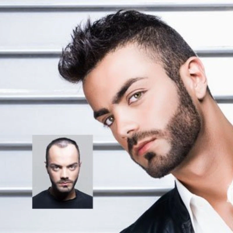 100% Human Hair Mens Toupee Mono Full Lace Human Wigs Toupee With 4 Tape Tabs Poly Coated