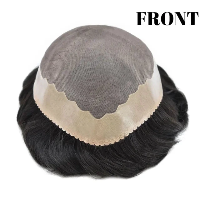 100% Human Hair Mens Toupee HOPE Fine Mono Center PU Around Perimeter Mens Hair