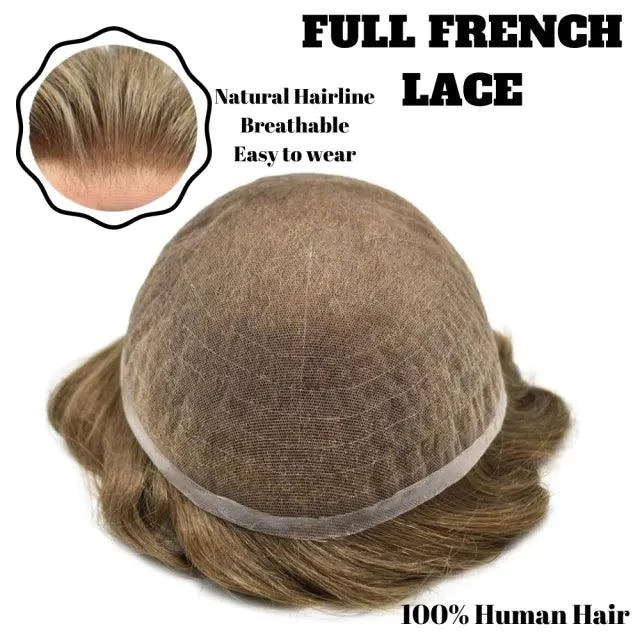 100% Human Hair Mens Toupee Full French Lace Mens Hair Full Lace Wig Human Hair