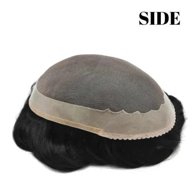 100% Human Hair Mens Toupee ALI-1 Fine Mono Mens Real Short Wigs