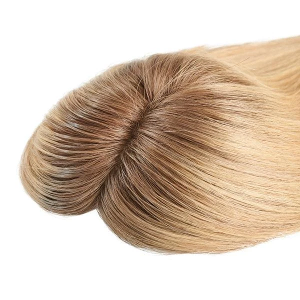 100% Human Hair Golden Blond With Drop Dark Roots Topper Wig for Women
