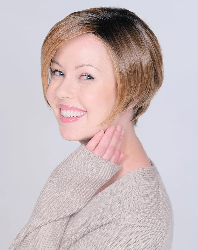 100% Human Hair Chin Length Wigs, Silk Top Lace Front Wig, Chocolate Mix & Sandyblonde Rooted