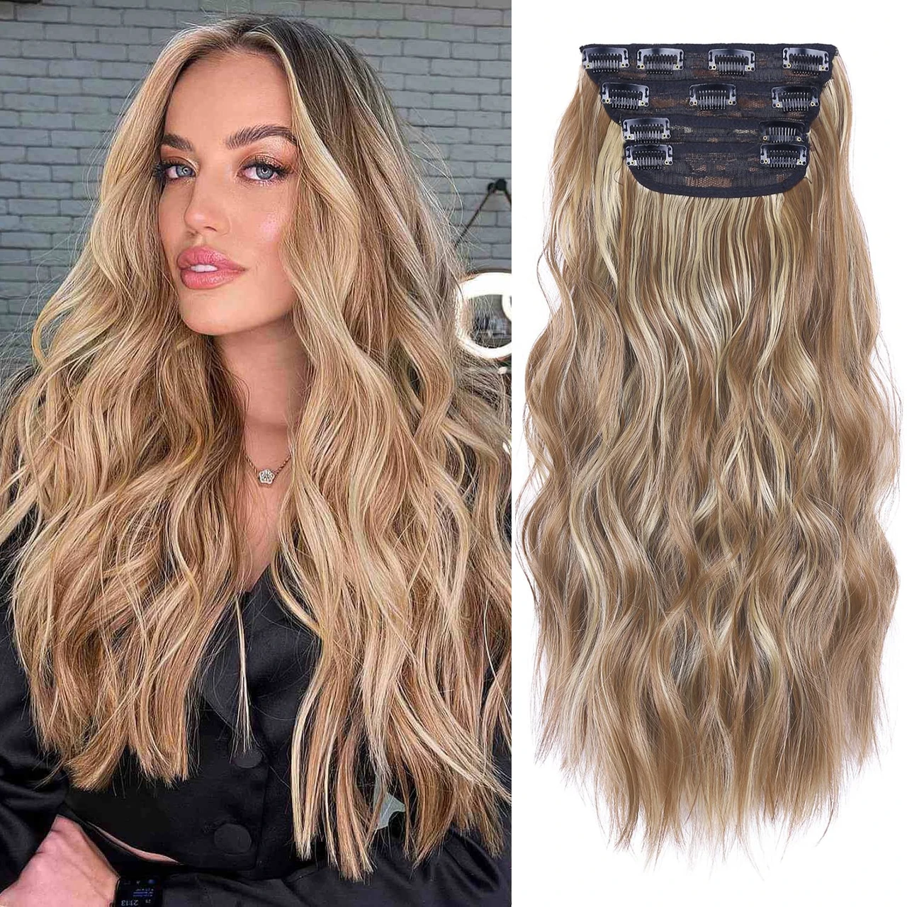 100% Human Hair 4 PCS Set Clip in Hair Extensions