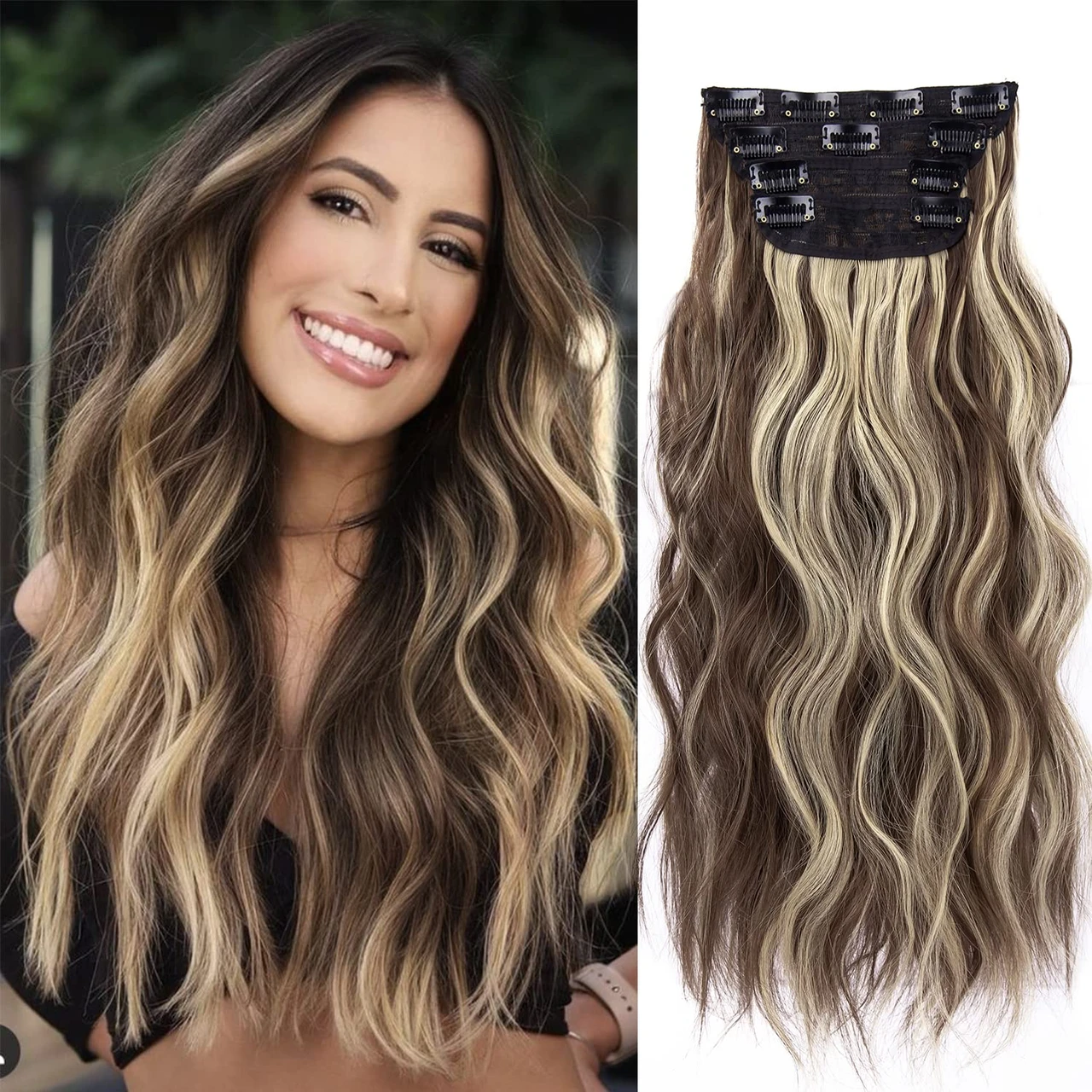100% Human Hair 4 PCS Set Clip in Hair Extensions