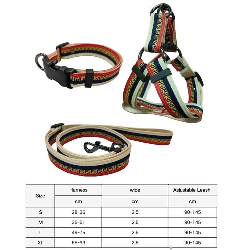 3 Pack/Set Dog Harness and Leash Collar,Retro Geometric Pattern Pet Vest Harness with Adjustable Leash,Durable Dog Collar Set for Small Medium Large Dogs
