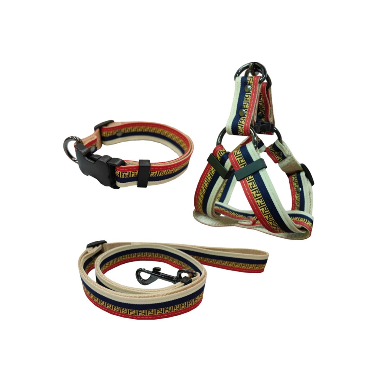 3 Pack/Set Dog Harness and Leash Collar,Retro Geometric Pattern Pet Vest Harness with Adjustable Leash,Durable Dog Collar Set for Small Medium Large Dogs