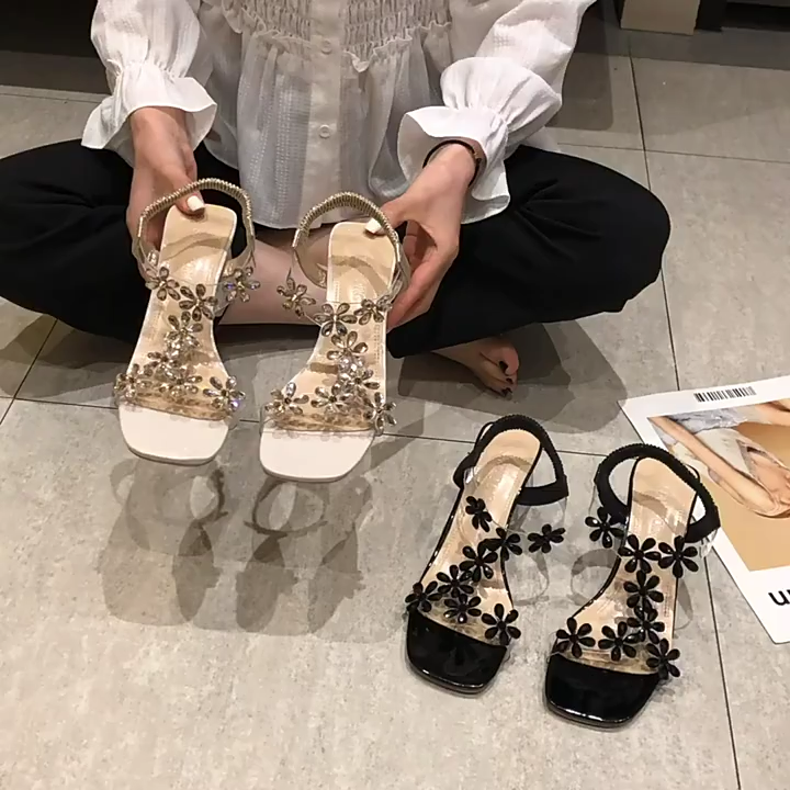 Sandals, summer new Korean version with rhinestone high heels, thick heel sandals, women