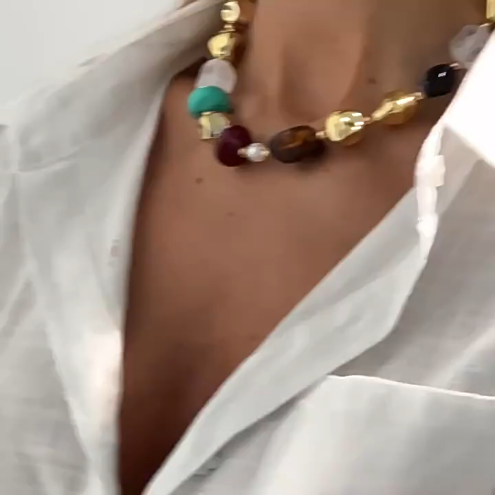 Maillard style colorful resin beaded necklace Vintage irregular CCB collarbone necklace