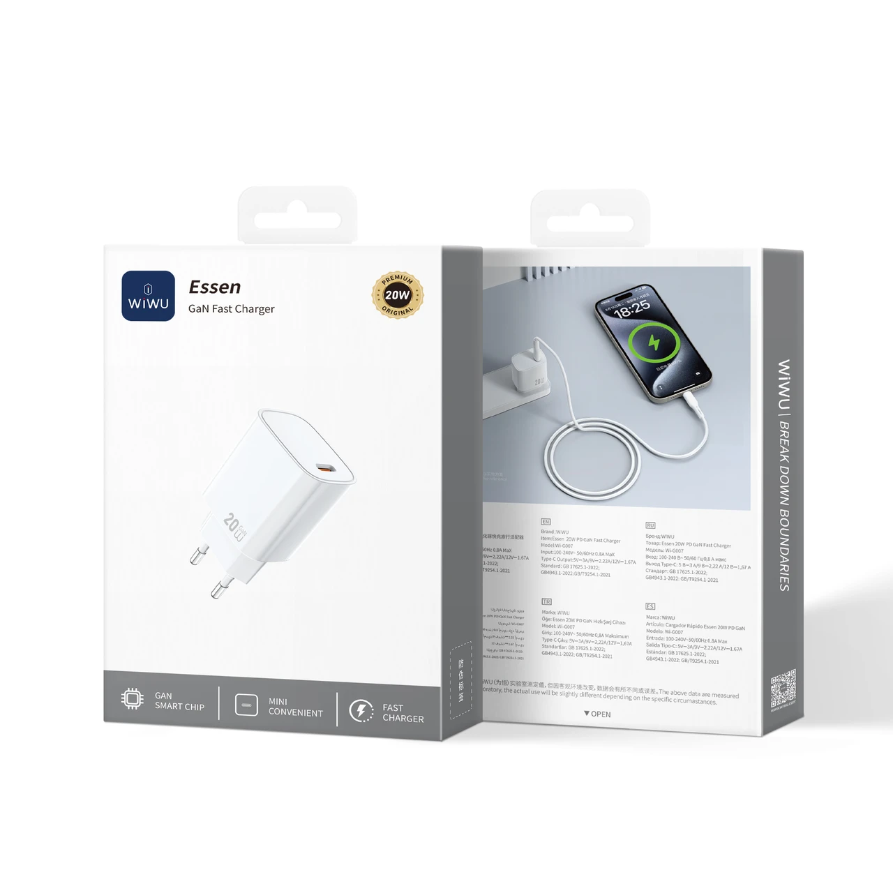 WIWU WI-G007 ESSEN 20W GaN CARICATORE RAPIDA TYPE C BIANCO