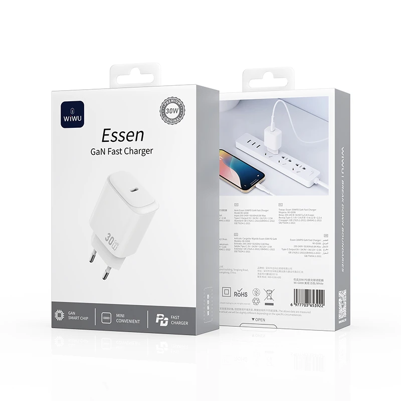 WIWU WI-G008 ESSEN 30W  GaN CARICATORE RAPIDA C BIANCO