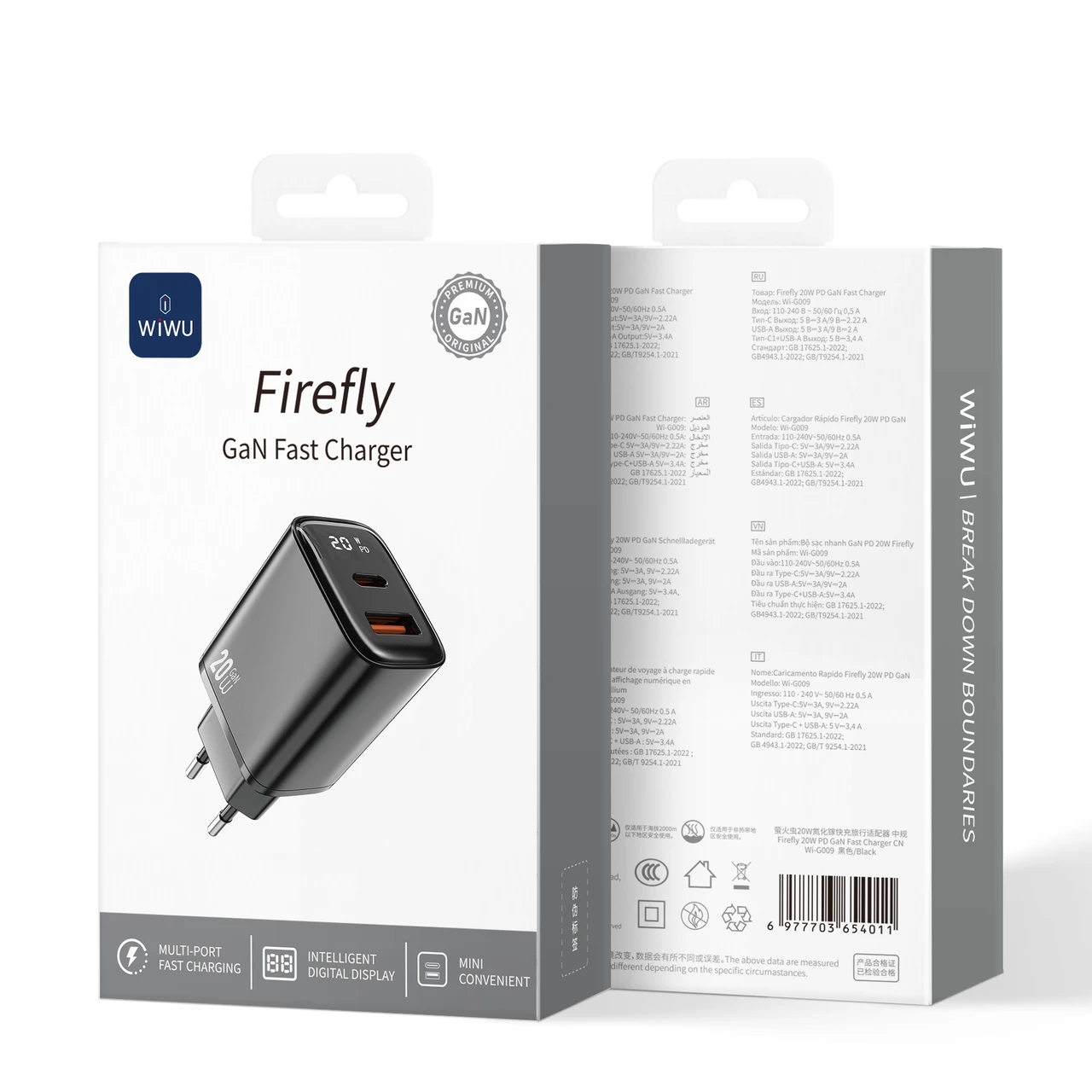WIWU WI-G009 FIREFLY 20W  GaN CARICATORE RAPIDA NERO
