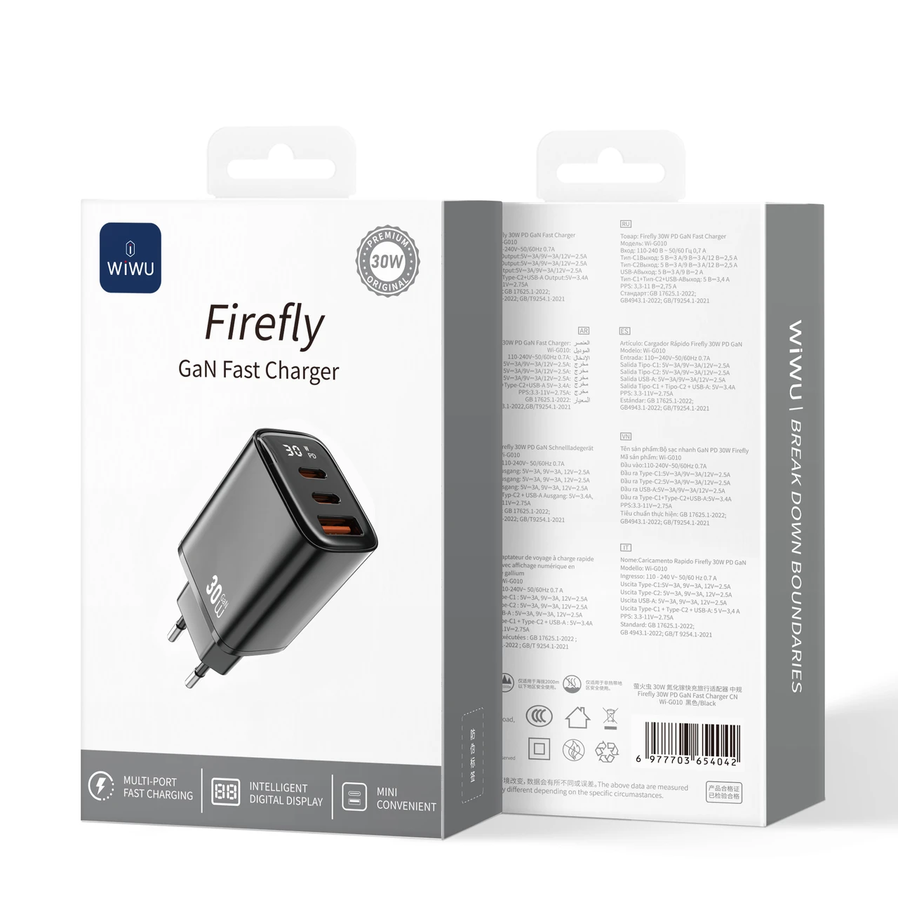 WIWU WI-G010 FIREFLY 30W  GaN CARICATORE RAPIDA NERO