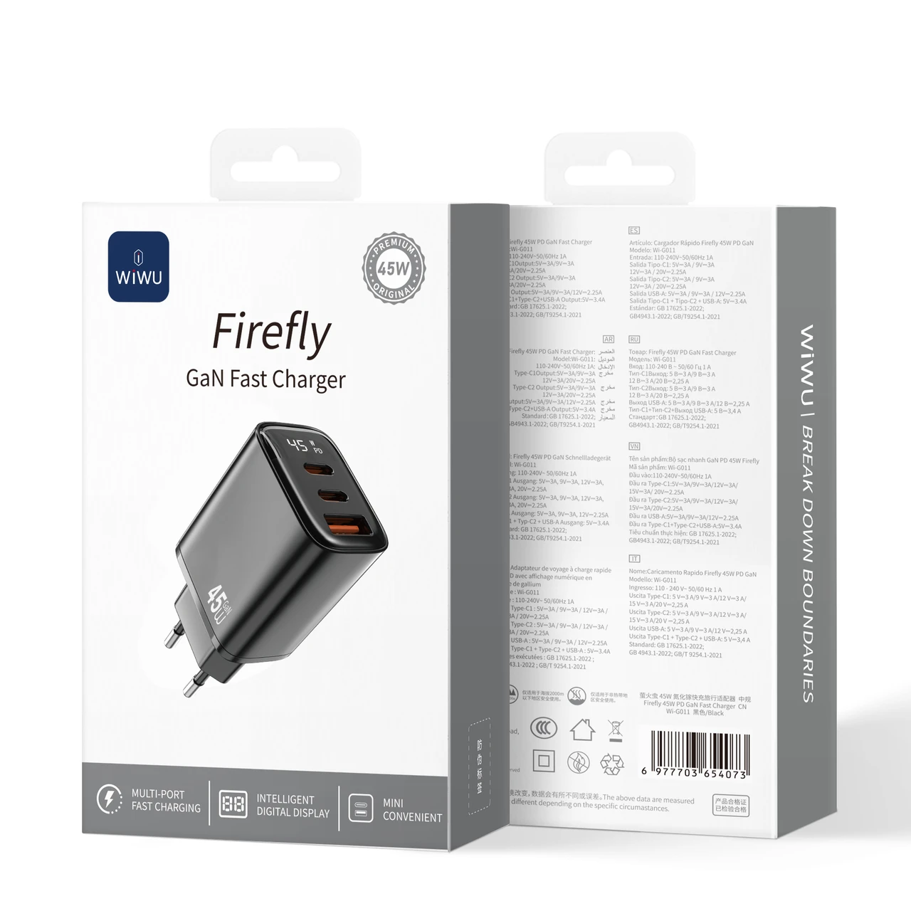 WIWU WI-G011 FIREFLY 45W  GaN CARICATORE RAPIDA NERO