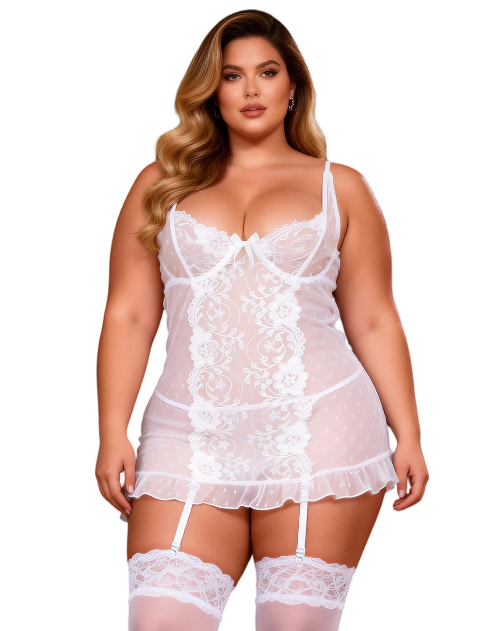 Pajamas & Sleepwear, Sexy Lingerie Hot Sale, Plus Size Black Eyelash Lace Sexy Gartered Lingerie