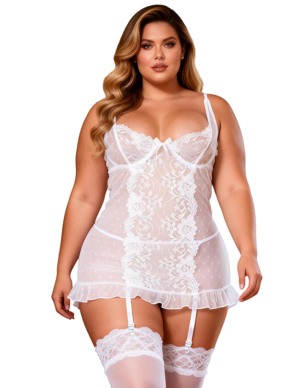 Pajamas & Sleepwear, Sexy Lingerie Hot Sale, Plus Size Black Eyelash Lace Sexy Gartered Lingerie