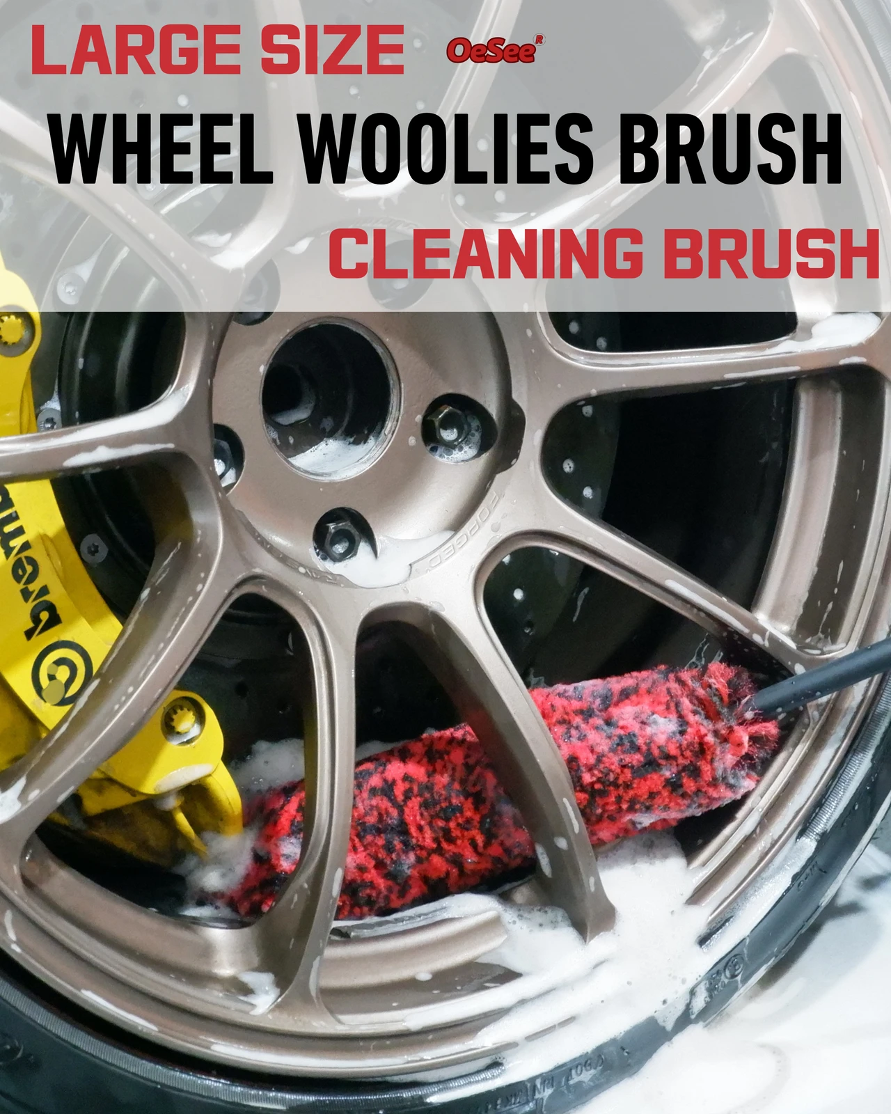 oesee Original Professional 4 Pack Long Handle Wheel Brush Kit for Cleaning Wheel and Tire- 2X Soft Wheel Cleaning Brush, Detailing Brush and Stiff Tire Brush, Bendable& Durable Wheel Rim Cleaner Brush Set