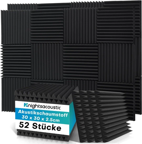 52 stück Akustikschaumstoff Akustikschaumplatten, 2.5 x 30 x 30 cm Schallabsorber Akkustikschaumstoff Schallschutz für Tonstudio, Schwarz