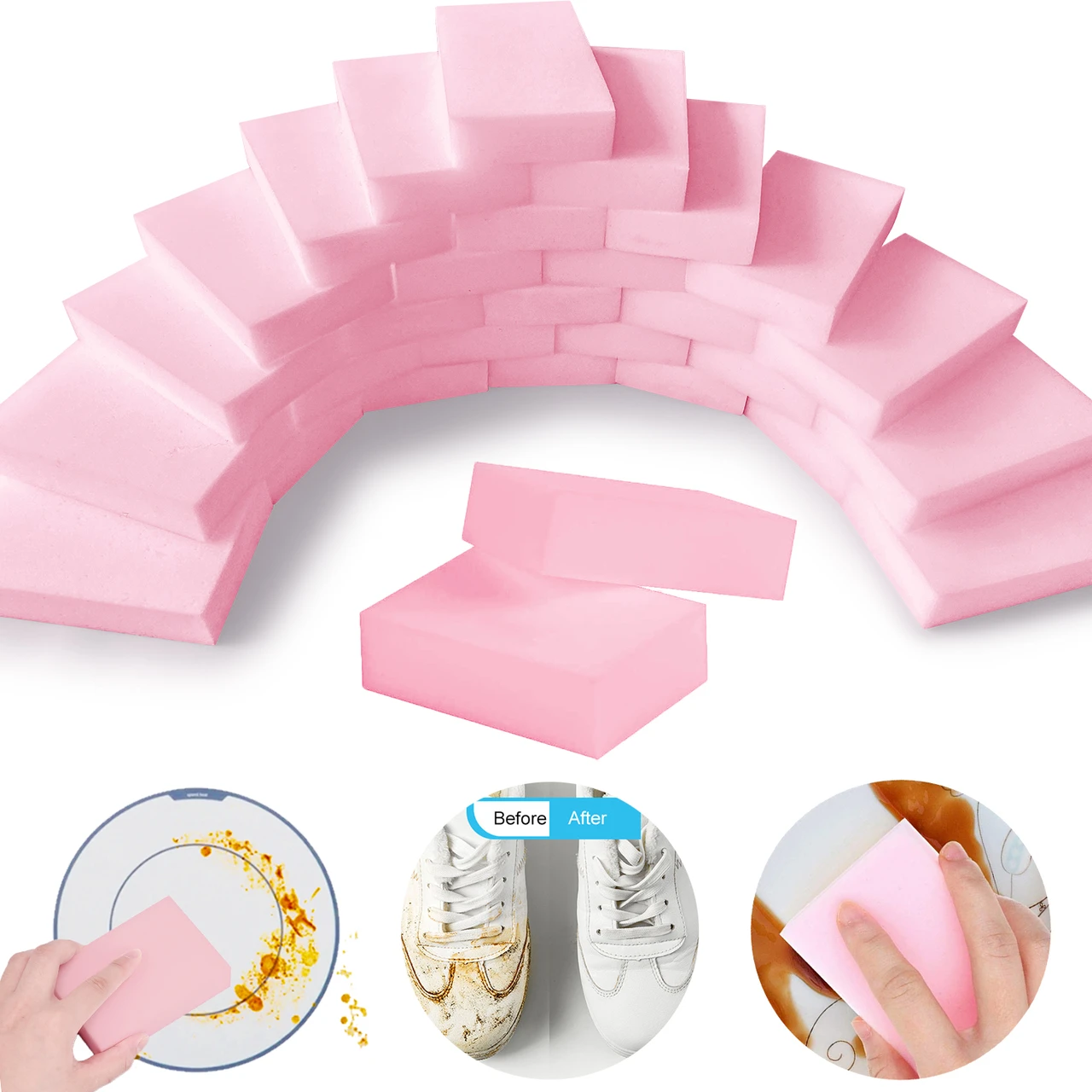 Magic Sponge Eraser, 100Pack Pink Melamine Sponge Sheets Foam in Bulk, All-Purpose Large Sponge 