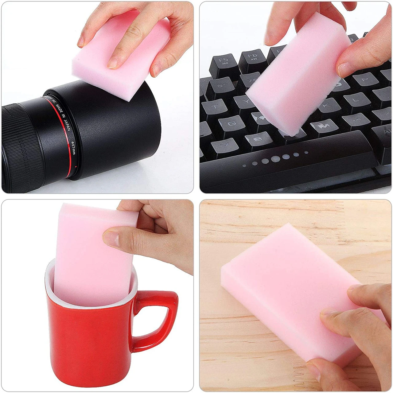 Magic Sponge Eraser, 100Pack Pink Melamine Sponge Sheets Foam in Bulk, All-Purpose Large Sponge 