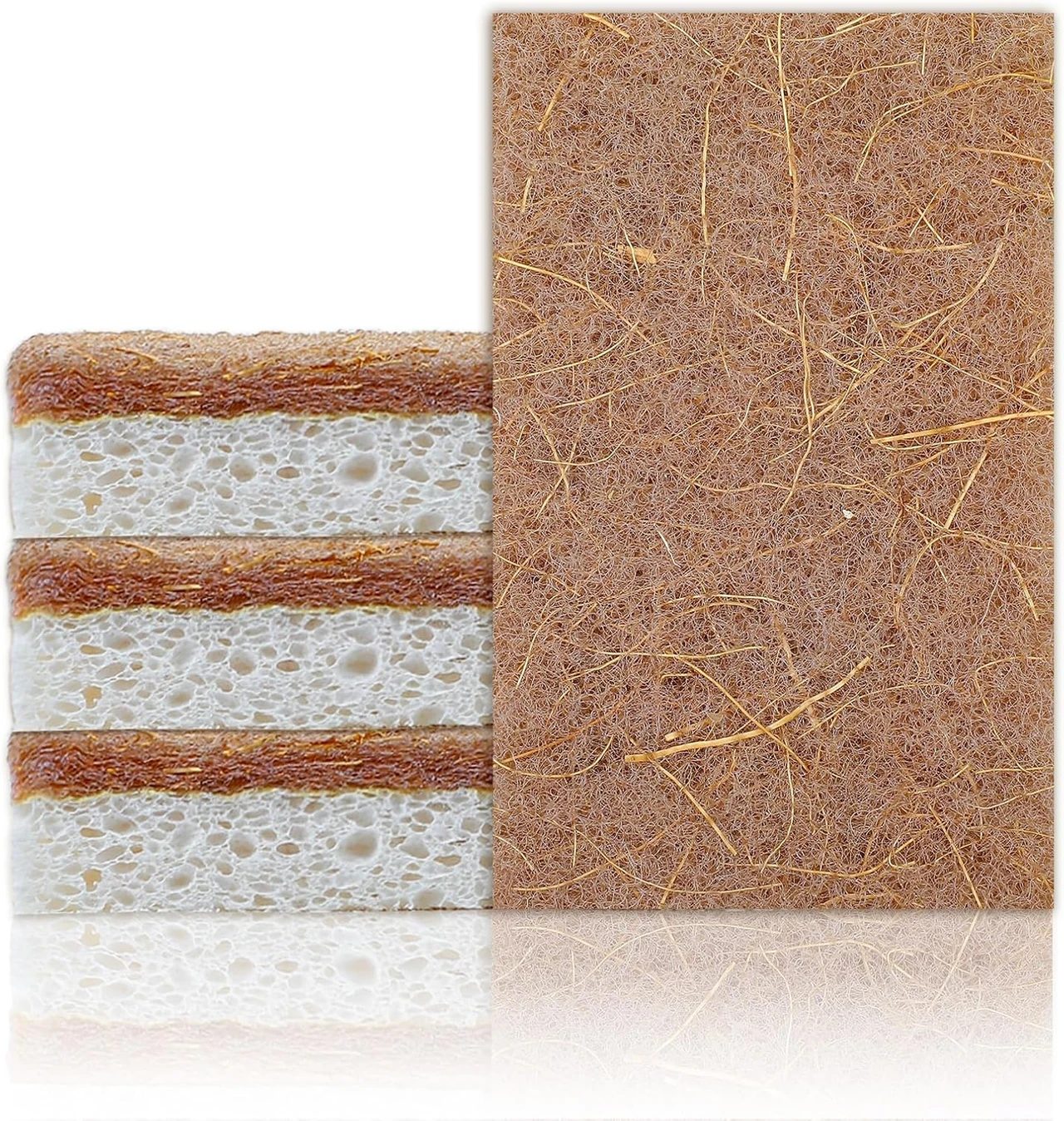 Eco Washing Up Sponges 12 Pack - Natural Cellulose & Sisal Non Scratch Heavy Duty Kitchen Dish Sponges, Biodegradable Compostable Cleaning Sponge Scourers for Household, Kitchen Cookware