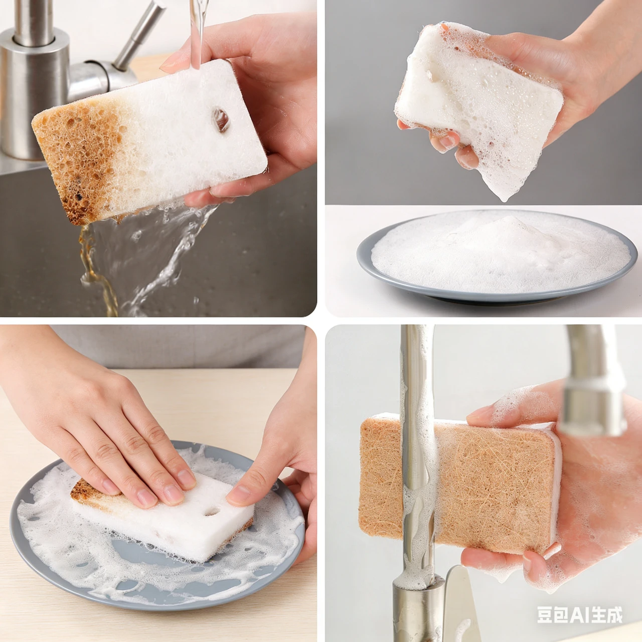 Eco Washing Up Sponges 12 Pack - Natural Cellulose & Sisal Non Scratch Heavy Duty Kitchen Dish Sponges, Biodegradable Compostable Cleaning Sponge Scourers for Household, Kitchen Cookware
