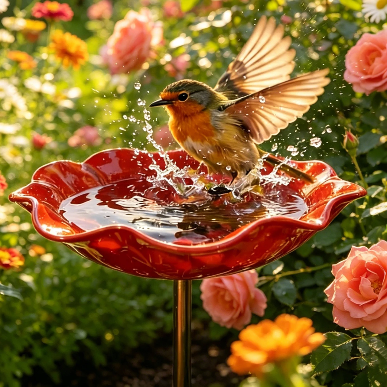 Handmade Metal Flower Garden Stake Bird Bath Bowl, Outdoor Pollinator Watering Station for Garden Yard, Hummingbird Fountain Butterfly Bee Water Feeder, Decorative Yard Art Ornament Gift(5 PCS)