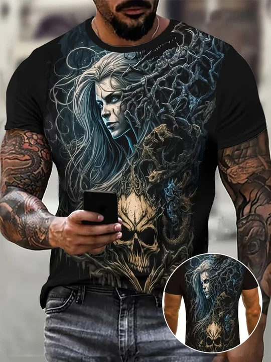 Big-size men's fashion street 3D printed pattern short-sleeved T-shirt for summer, men's oversized casual sports T-shirt top