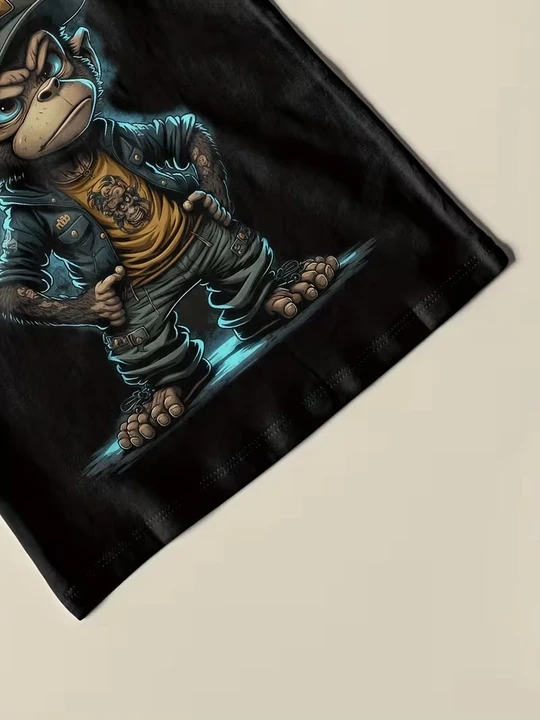 Hip-hop monkey print, men's flat design round-neck trendy t-shirt, summer casual and comfortable t-shirt, daily resort wear men's jacket