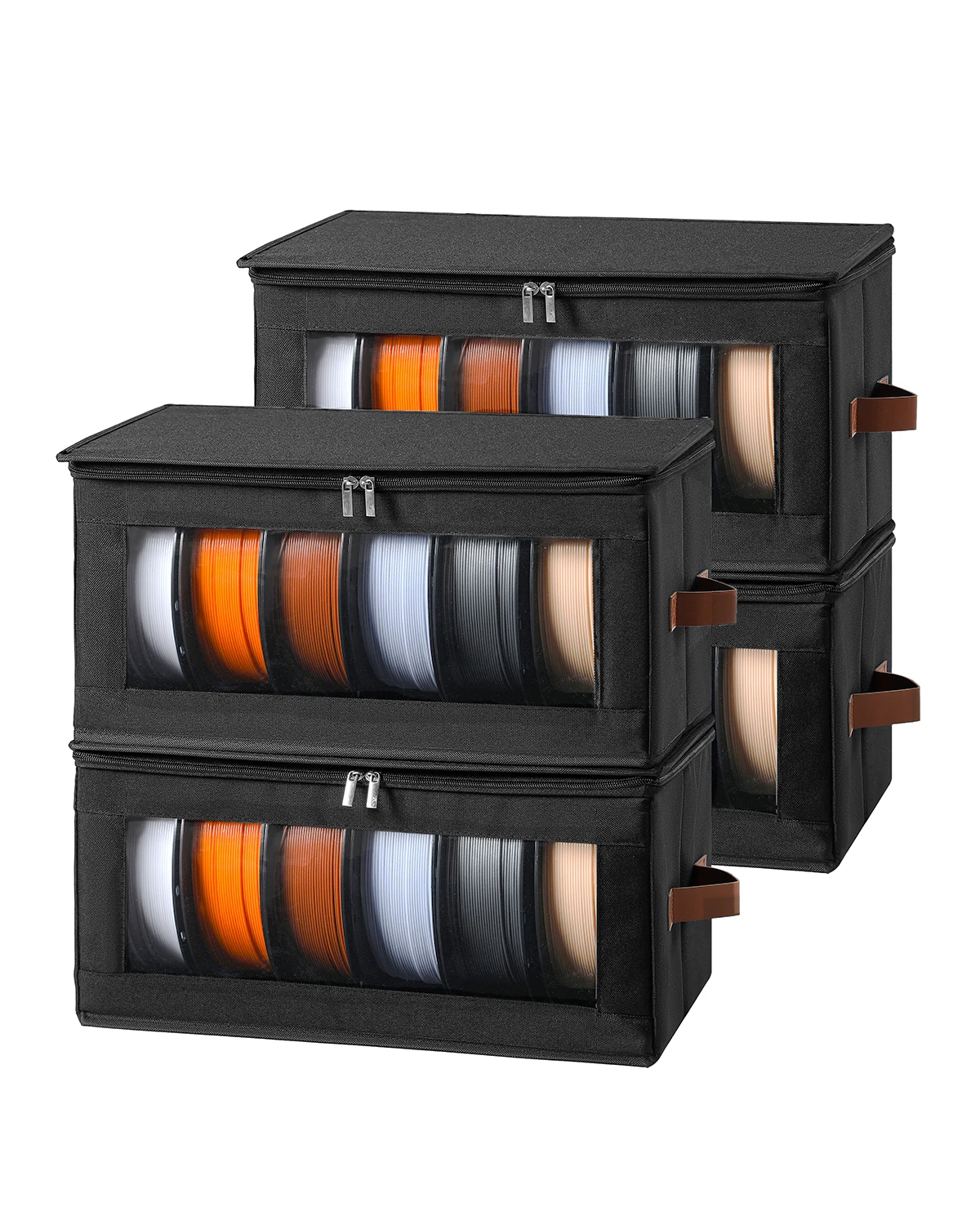 Qozary Filament Storage Box - 4 Pack 3D Printer Filament Storage Containers with Desiccants, Holds Up to 24 Rolls, 3D Printing Accessories Holder Rack for Home, Office Workshop, Studio