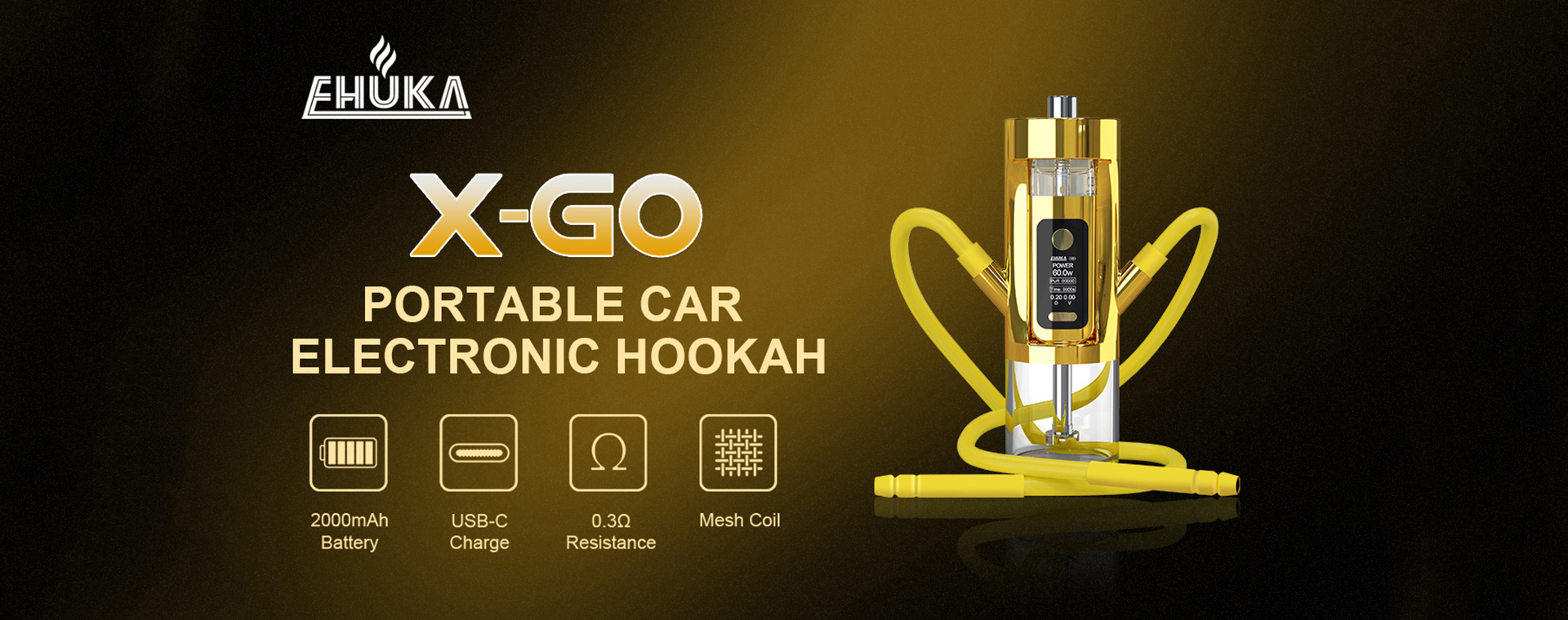 EHUKA X-GO hookah for car, turn your car into a shisha lounge with portable electronic hookah