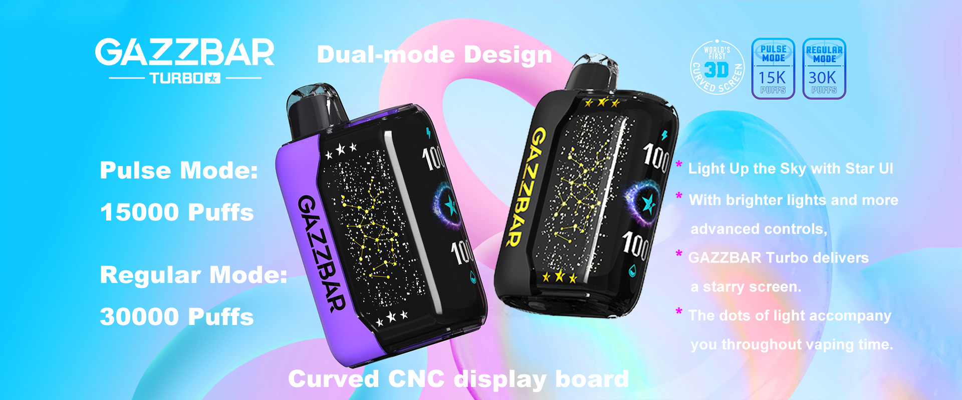 Dual mode GAZZBAR Turbo 30K rechargeable disposable vape with leak-proof design and mesh coil