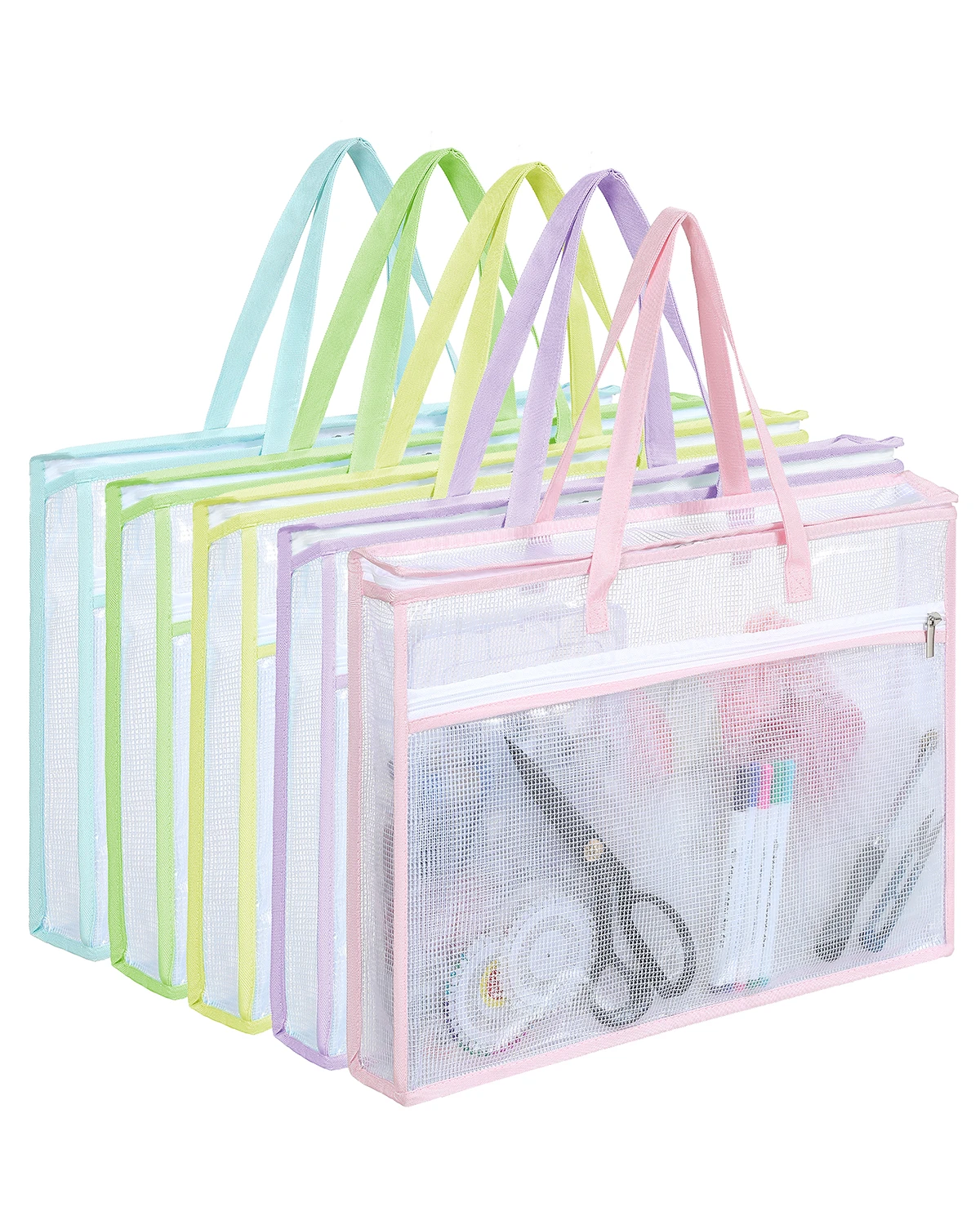 Qozary 5 Pcs Sew Project Bags for Quilting-A3 Sewing Craft Organizer Storage with Full-Zip & Handle, Needlepoint Project Bag for Embroidery, Knitting, Stitching, Cross Stitch and Crochet, Artworks