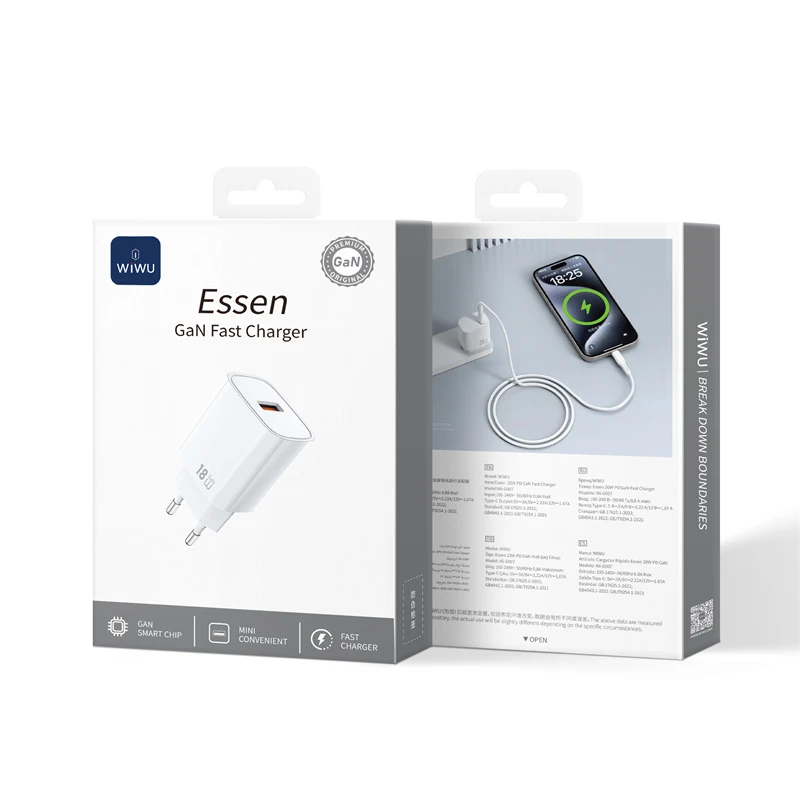 WIWU WI-G006 ESSEN 18W GaN CARICATORE RAPIDA USB BIANCO