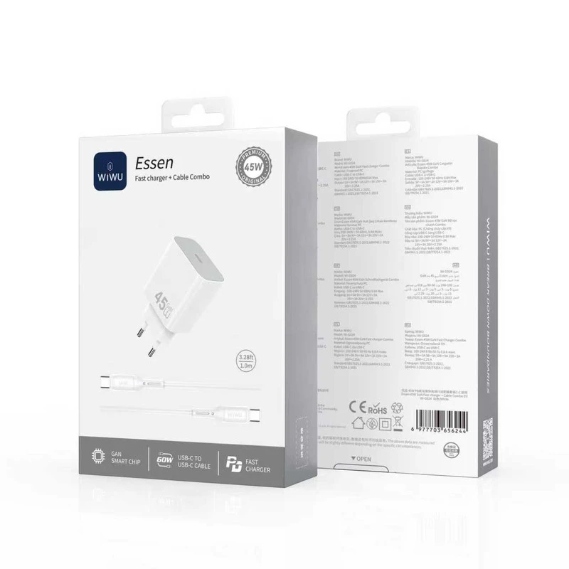 WIWU WI-G024 C-C ESSEN 45W PD FAST CHARGER+C-C CABLE