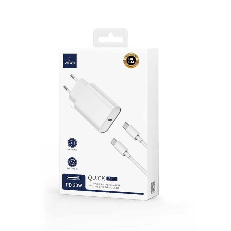 WIWU WI-U001 QUICK C-C 20W PD CARICATORE RICARICA RAPIDA CON CAVO BIANCO