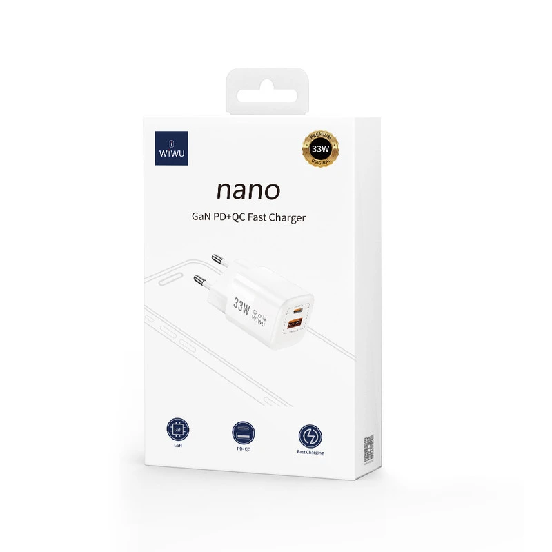 WIWU WI-U008 NANO DUAL 33W PD+QC CARICATORE RICARICA RAPIDA BIANCO