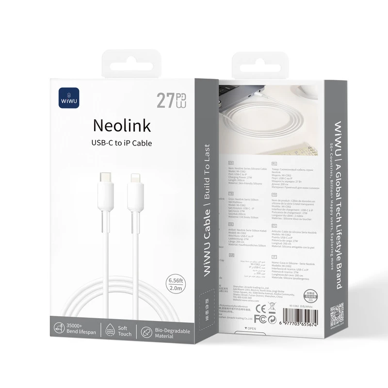 WIWU-C062 C-L 2M 27W NEOLINK SERIES SILICONE CABLE WHITE