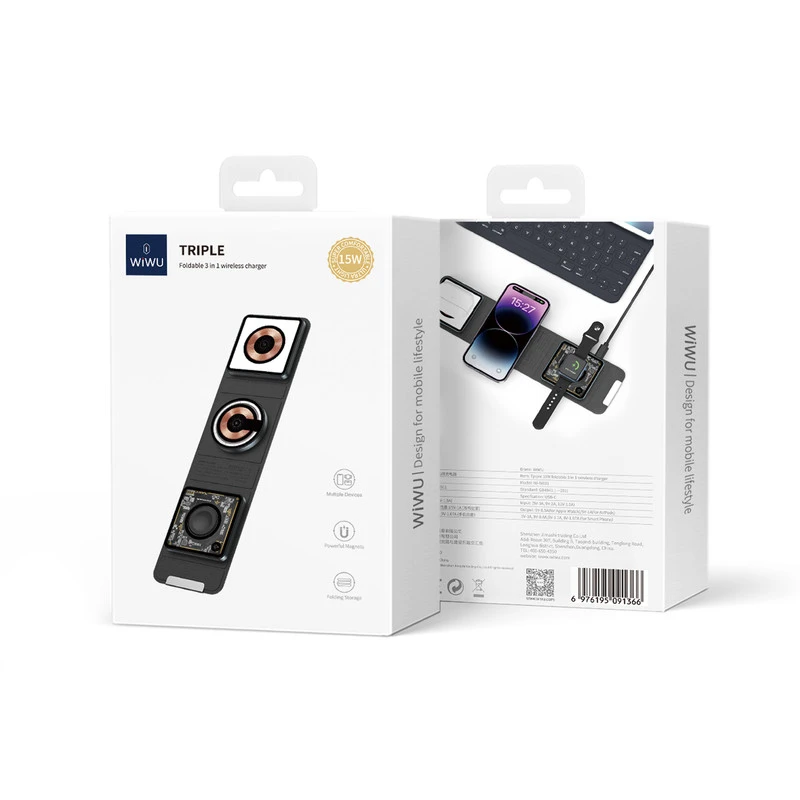 WIWU W-001 CARICATORE WIRELESS 3in1 NERO