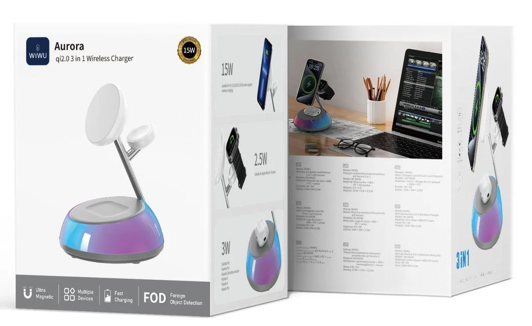 WIWU WI-W036 AURORA QI 2.0 3IN1 WIRELESS CHARGER