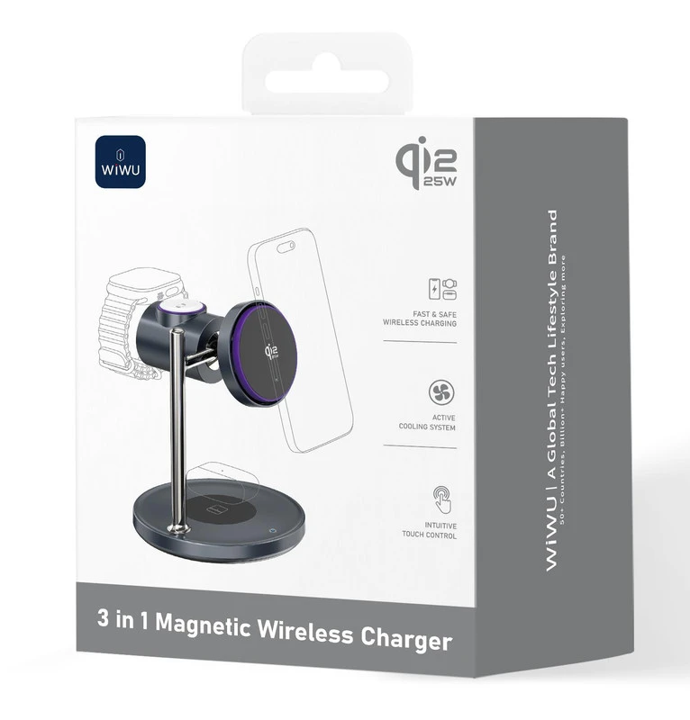 WiWU WI-W041 3 IN 1 CARICABATTERIE MAGNETICO WIRELESS GRIGIO