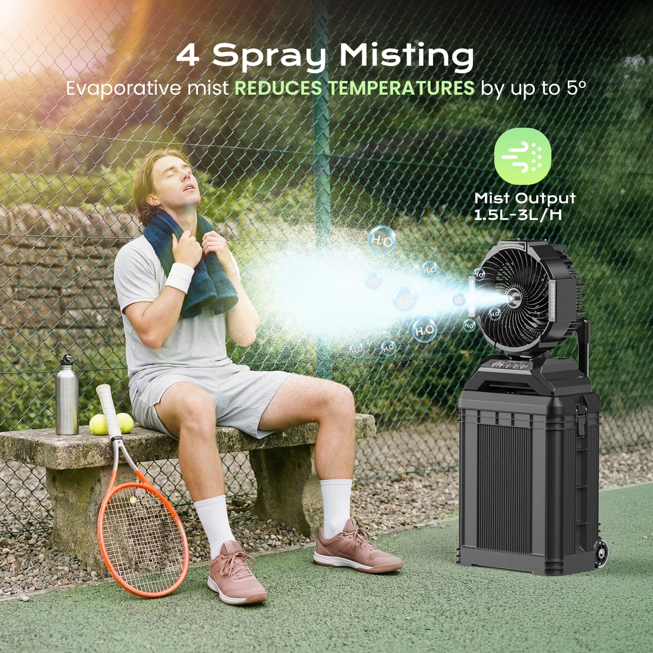 4 Gal Large Misting Bucket Fan Portable, 40000mAh Rechargeable Mister Fan with Retractable Handle & Oscillating Camping Fan for Patio/Beach/Fishing/Golf/Travel Essentials 