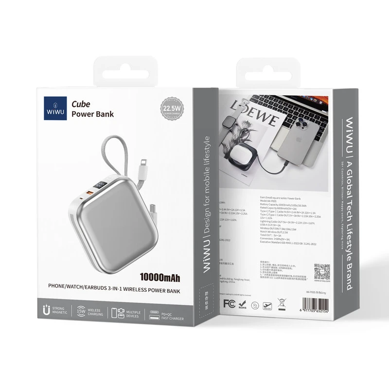WIWU P055 SMALL SQUARE SERIES POWER BANK 10000MAH BIANCO