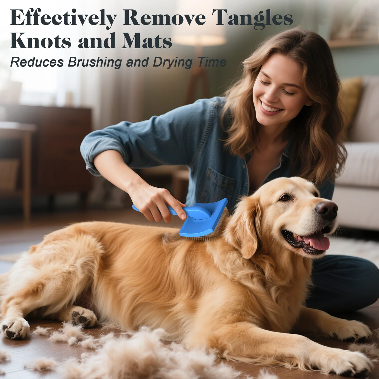 Saccsion 2PCS Slicker Brush for Dogs & Pet Comb,Professional Dog Grooming Brush (Goldendoodles,Poodles,Labradoodles) with Extra Long Pins to Effectively Remove Tangles, Knots and Mats (Blue, Large)