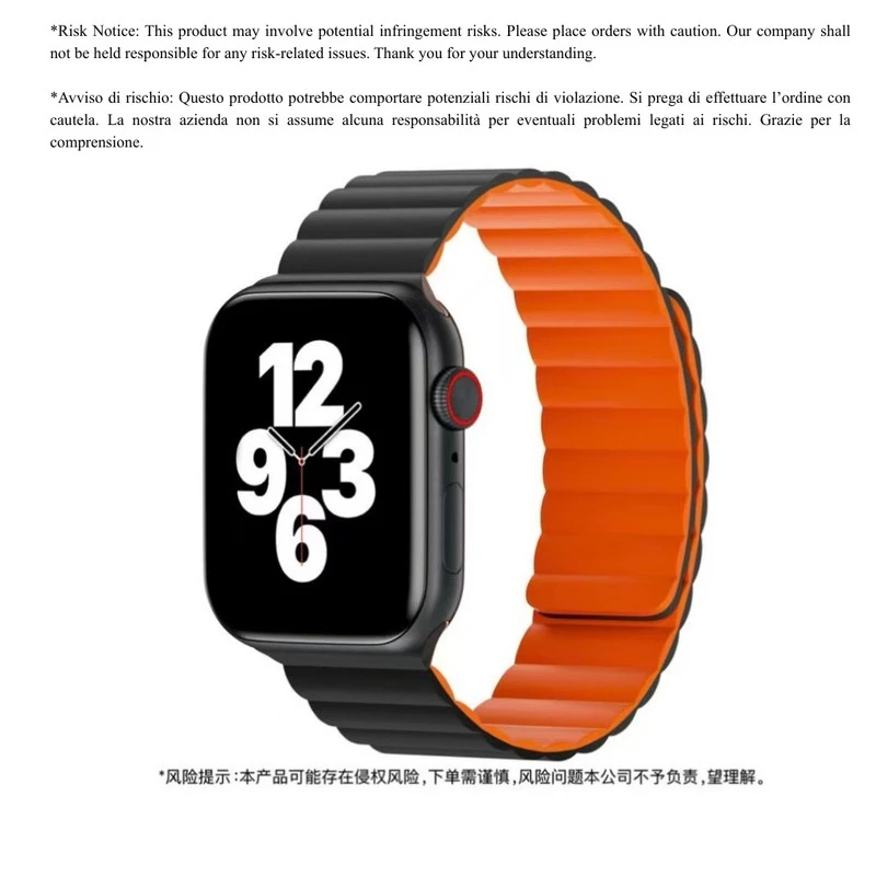 WIWU MAGNETIC SLLICONE WATCH BAND BLACK ORANGE 42/44/45/49