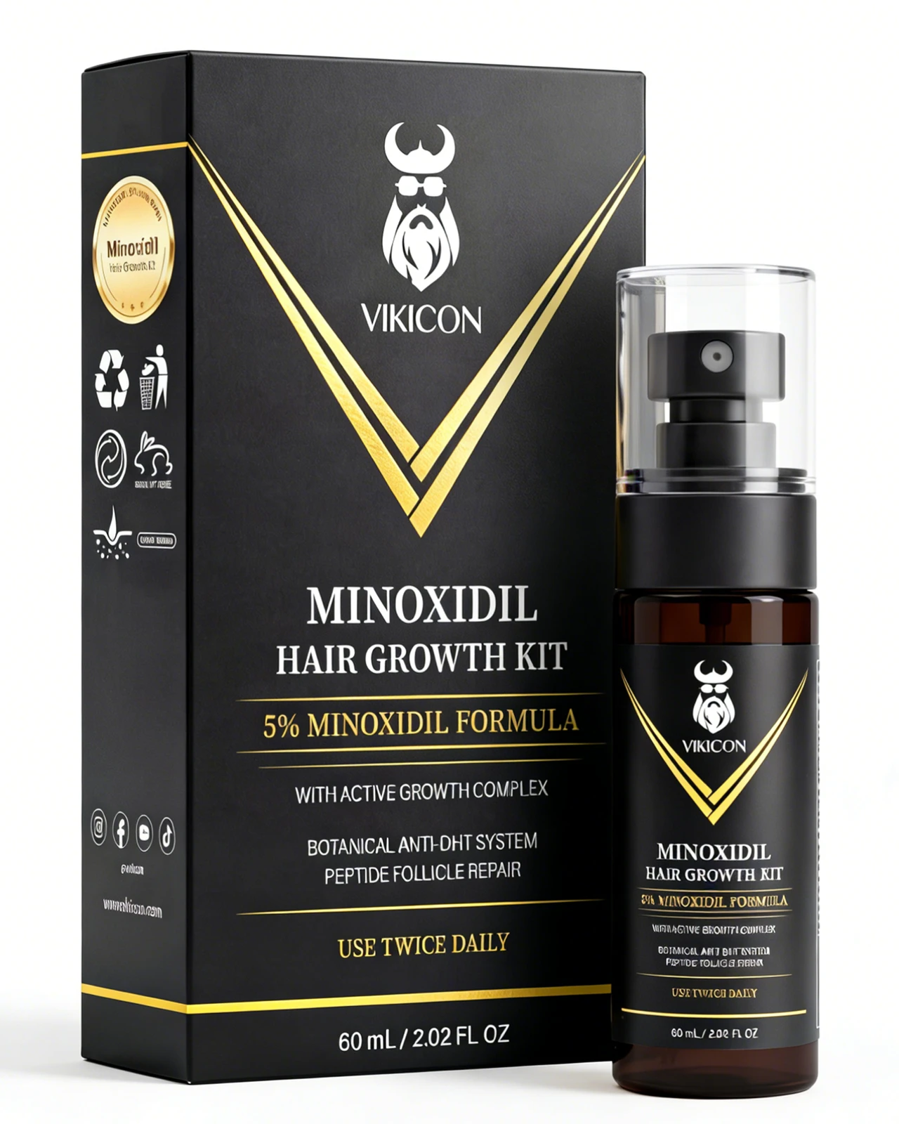 5% Minoxidil for Men and Women Hair Growth, Professional Beard Growth Minoxidil Spray Kit with Biotin – Hair Loss Treatment & Regrowth Solution, Peptide Follicle Repair, Thinning Hair Care, 2 Fl Oz