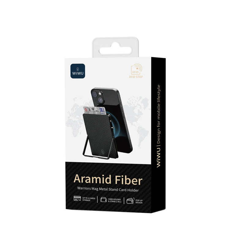 WIWU MW-007 PORTACARTE IN METALLO CON SUPPORTO MAGSAFE WARRIORS CARBON NERO