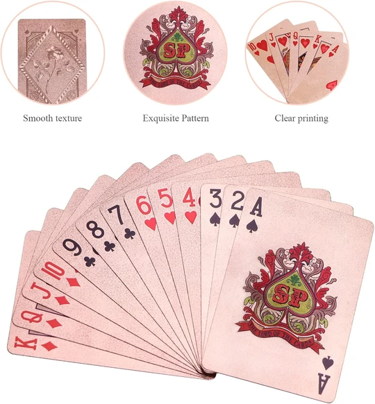 ACELION Waterproof Playing Cards, Plastic Playing Cards, Deck of Cards, Gift Poker Cards (Rose Gold)
