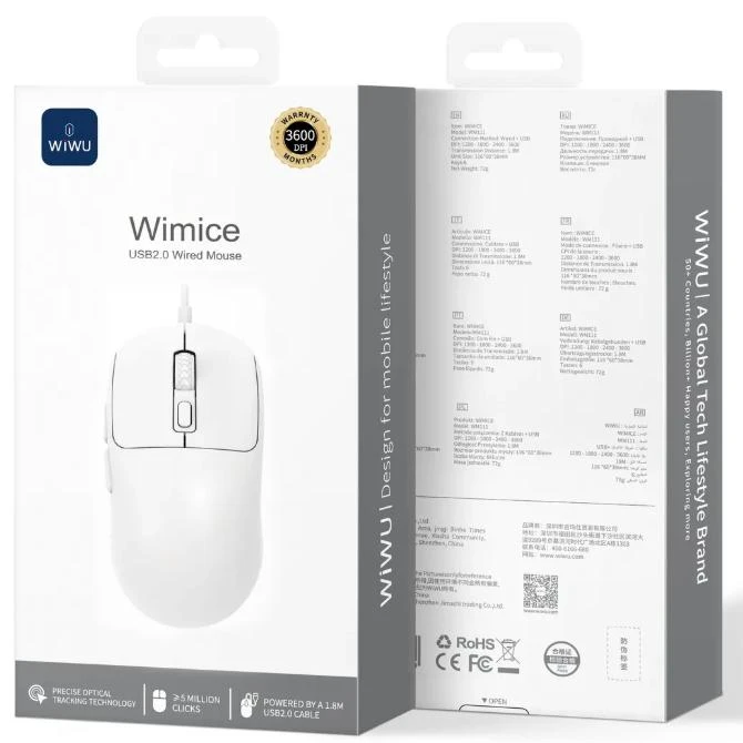 WIWU WM111 USB 2.0 WIRED MOUSE WHITE