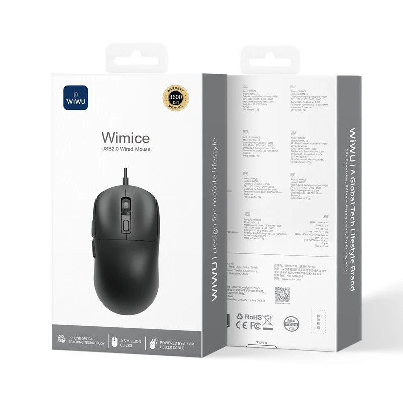 WIWU WM111 USB 2.0 WIRED MOUSE BLACK