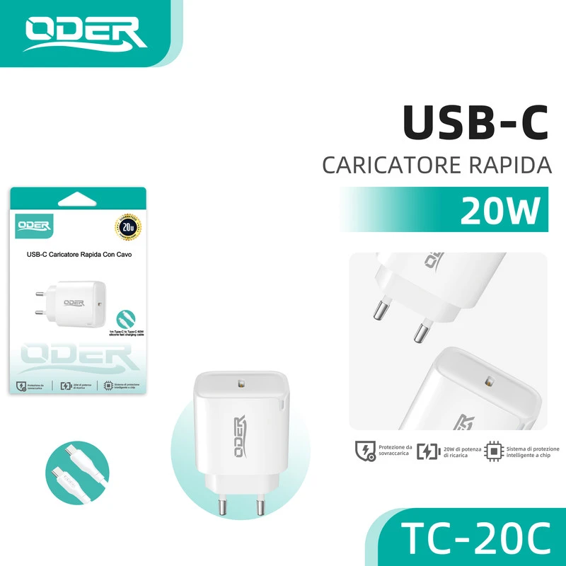ODER TC-20C QUICK C-C 20W CARICATORE CON CAVO BIANCO